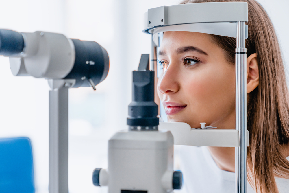 Woman having her eyes examined