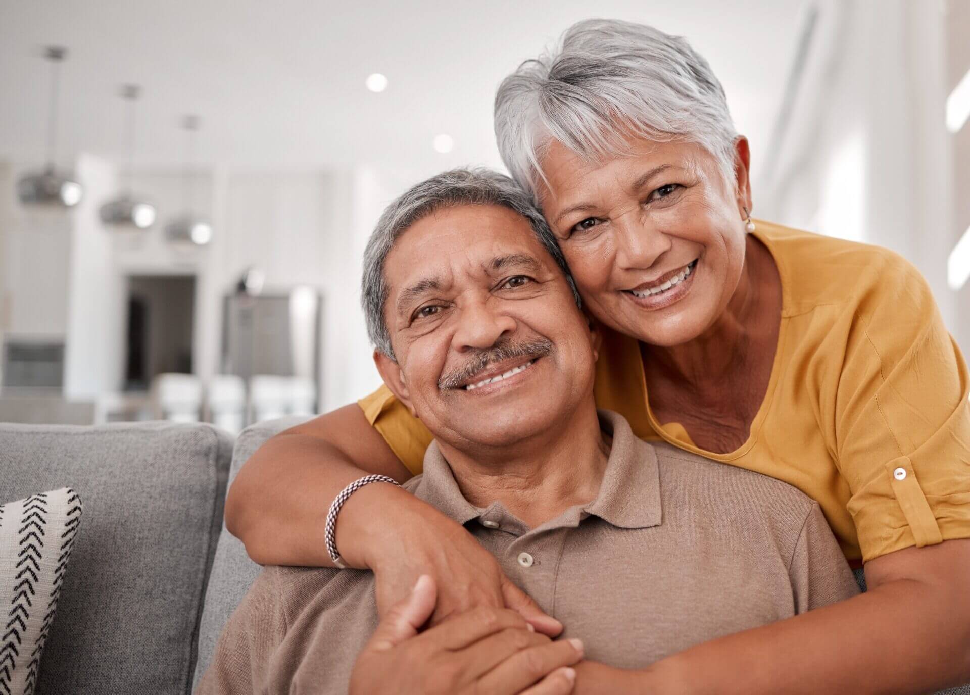 Happy older couple embracing